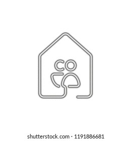 house with family or couple icon. line style. Dotted outline silhouette with shadow on white background