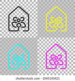 house with family icon. line style. Colored set of cmyk icons on transparent background