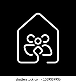 house with family icon. line style. White icon on black background. Inversion