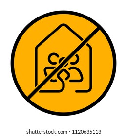 house with family icon. line style. not allowed, black object in warning sign with orange background color