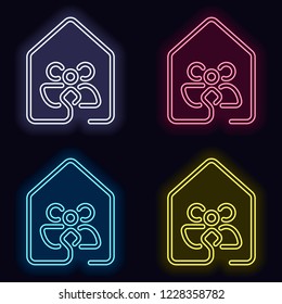 house with family icon. line style. Set of fashion neon sign. Casino style on dark background. Seamless pattern