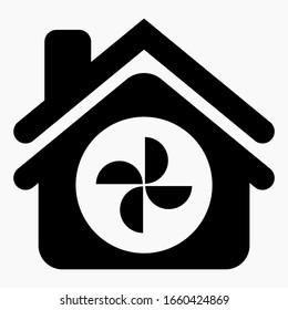 House and fan icon. Illustration of air conditioning. Icon cooling apartment or home. Vector icon.