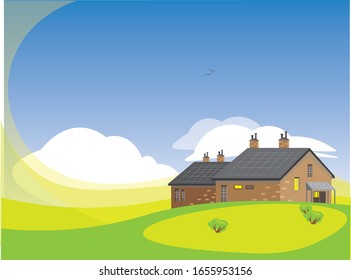 The house is far from the city, beauty and tranquility, vector graphics