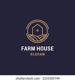 House and Farm Illustration Simple Logo. Organic Life Style Branding Design Template Logo.