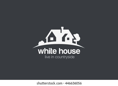 House Farm Logo abstract design vector template Negative space style. Countryside residential Logotype icon