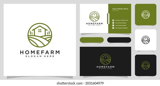 house farm logo vector design line style and business card