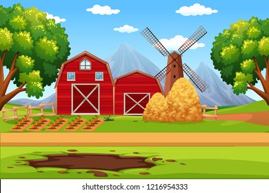House in farmland landscape  illustration
