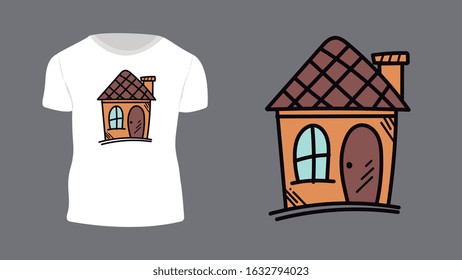House. Fashionable print for a t-shirt. Hand drawn doodle vector
