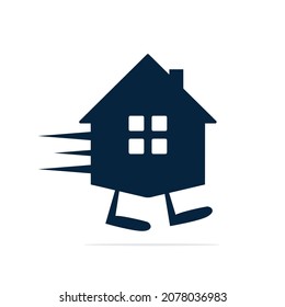 House with feet logo template design. Home with walking feet logo vector.