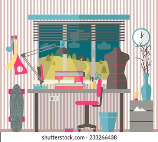 House female hobbies. Illustration in a flat style