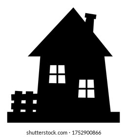 House with fence, black silhouette, vector icon