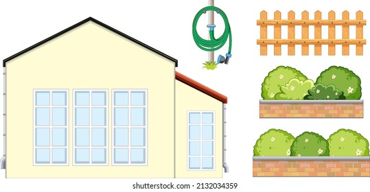 House and fence on white background illustration