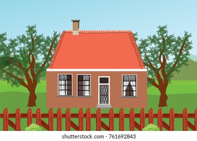House with fence and trees