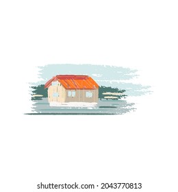house in a field village vector illustration