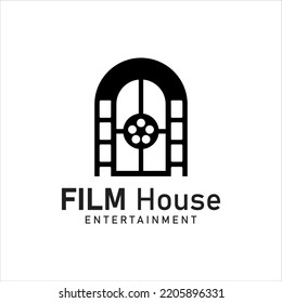 House and Film Stripes for Cinema Video Movie Home Production or Photography Studio with Film Equipment and Windows design.