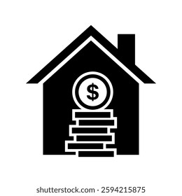 House and finance concept with stack of coins inside home logo design. Vector icon