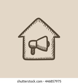 House fire alarm vector sketch icon isolated on background. Hand drawn House fire alarm icon. House fire alarm sketch icon for infographic, website or app.