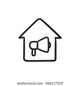 Icono de boceto vectorial de alarma de incendios en casa aislado en el fondo. Icono de alarma de incendios de Hand. Icono de boceto de alarma contra incendios en casa para infografía, sitio web o aplicación.