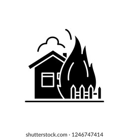 House fire black icon, vector sign on isolated background. House fire concept symbol, illustration 
