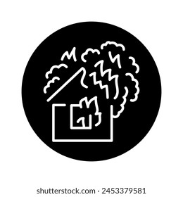 Icono de línea negra de fuego de la casa. Elemento natural. Pictograma para página de Web, App móvil, promoción.