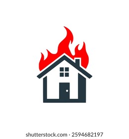 house with fire building logo vector illustration template design