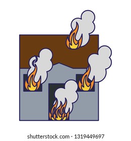 House in fire cartoon blue lines
