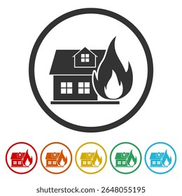 Ícone De Emergência De Incêndio. Definir ícones nos botões de círculo de cores
