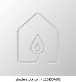 house with fire flames icon. line style. Paper design. Cutted symbol. Pitted style