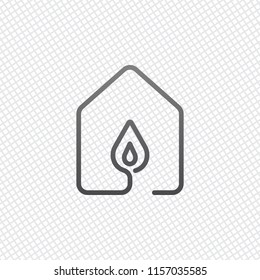 house with fire flames icon. line style. On grid background