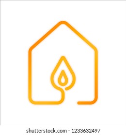 house with fire flames icon. line style. Orange sign with low light on white background