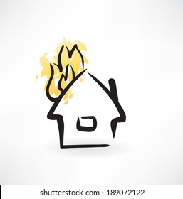 house in fire grunge icon