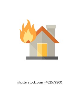 House Fire Icon In Flat Color Style. Nature Disaster Sabotage Accident Insurance Risk Claim