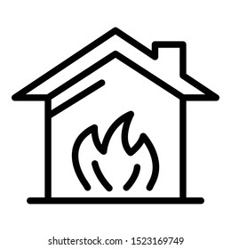House and fire icon. Outline house and fire vector icon for web design isolated on white background