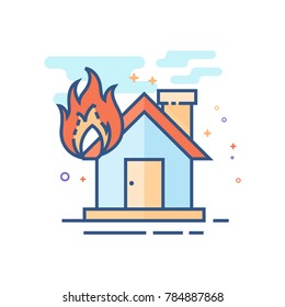 House fire icon in outlined flat color style. Vector illustration.