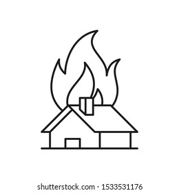 House and fire icon. House safety concept. Outline thin line illustration Isolated on white background. 