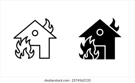 House fire icon set. fire emergency and home safety. vector illustration on white background
