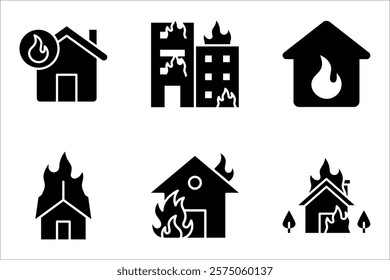 House fire icon set. fire emergency and home safety. vector illustration on white background
