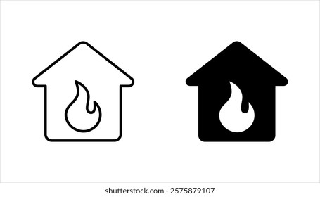 House fire icon set. fire emergency and home safety. vector illustration on white background