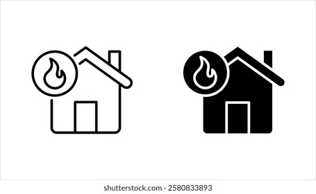 House fire icon set. fire emergency and home safety. vector illustration on white background