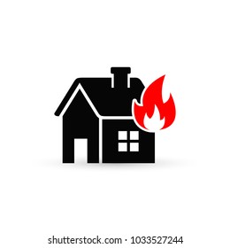House and fire icon, Vector symbol on white background.