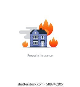House fire insurance icon, burning home, vector illustration