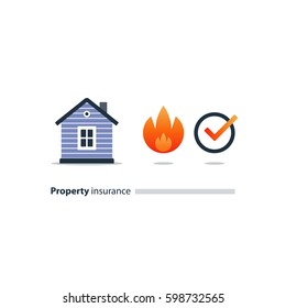 House fire insurance icon, burning home, vector illustration