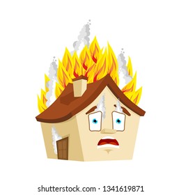 House Fire isolated. burning Home Cartoon Style. Building panicked Vector
