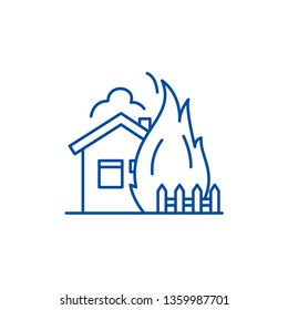 House fire line icon concept. House fire flat  vector symbol, sign, outline illustration.
