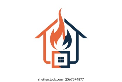House with fire logo design concept vector art and illustration