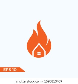House fire logo design. Flame home insurance vector symbol.