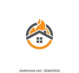 House fire logo featuring a home and flame Icon, symbolizing fire insurance, home protection, and emergency services. Ideal for insurance companies, fire safety brands, or disaster restoration businesses. Fully editable vector template.