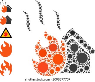 House fire mosaic icon. Vector mosaic created from scattered Covid-2019 items. Viral mosaic house fire icon and more icons. House fire mosaic for epidemic templates.