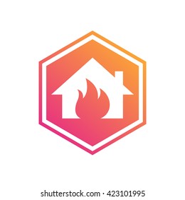 House Fire. Prevent fire. Hexagon Logo.