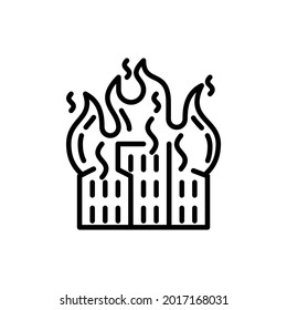 House in fire thin line icon. Home insurance. Damage of property, disaster. Vector illustration.